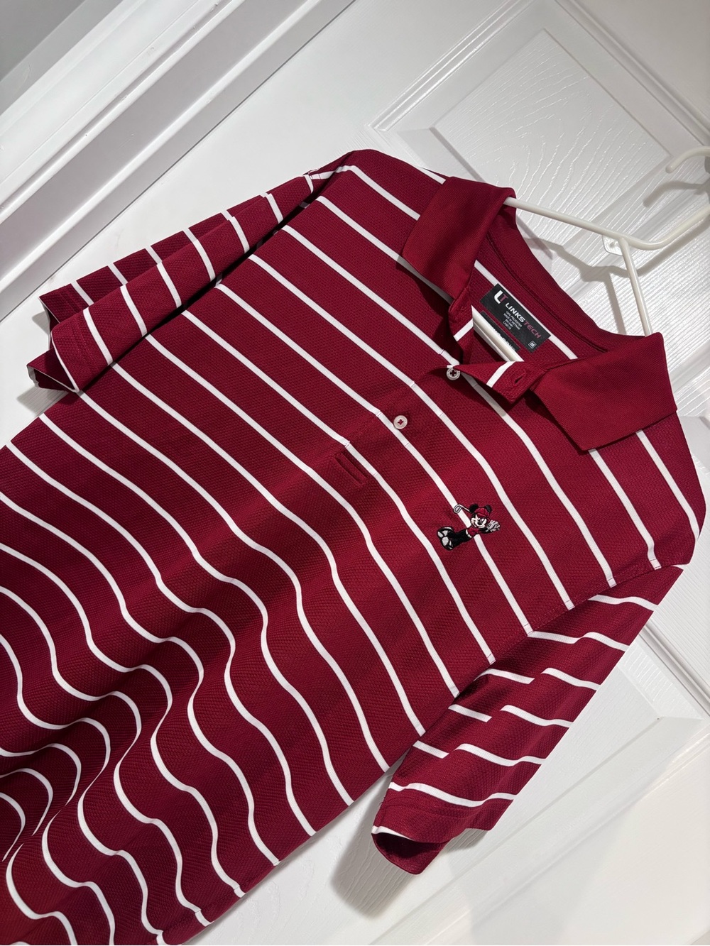 LINKSTECH Mickey Mouse Red & White Striped Polo Golf Shirt